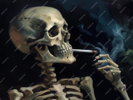 Картина скелет с сигаретой