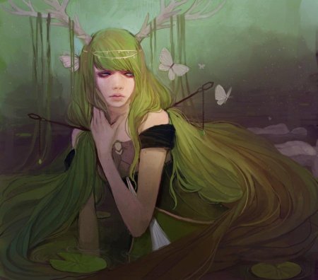 Зеленоволосая эльфийка аниме