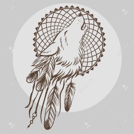 Эскиз тату Ловец снов с волком