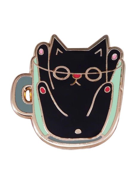 Брошь кот с кофе
