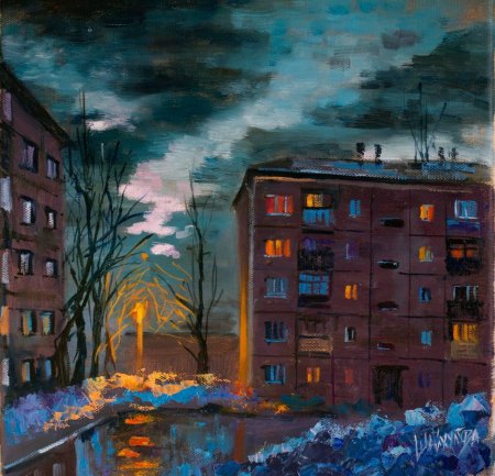 Ночной городской пейзаж живопись