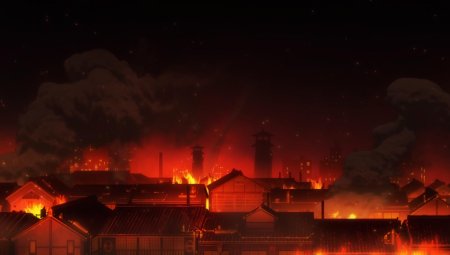 Горящая японская деревня