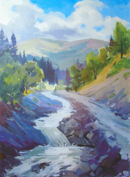 Пейзаж гуашью