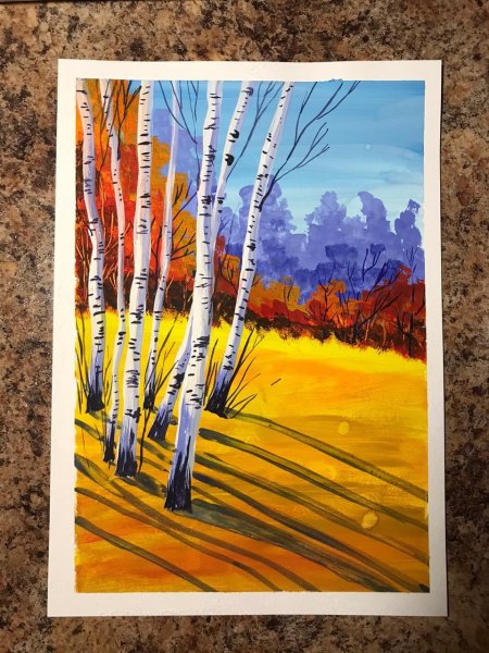 Осенний пейзаж гуашью