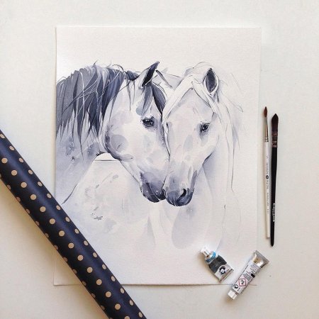 Лошадь акварелью