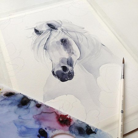 Наталья Каданцева акварель лошадь