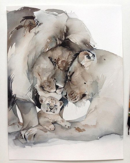 Наталья Каданцева акварель львы