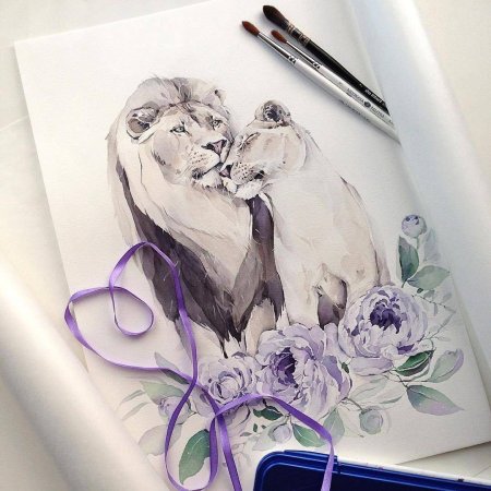 Наталья Каданцева акварель львы