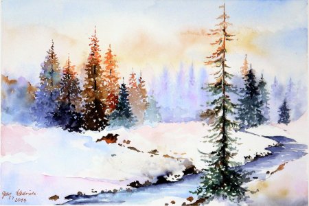 Пейзаж акварелью