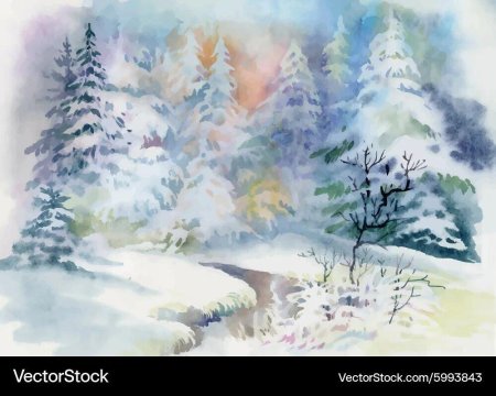 Зимний пейзаж гуашью