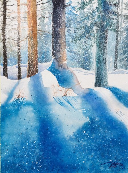 Зима акварель
