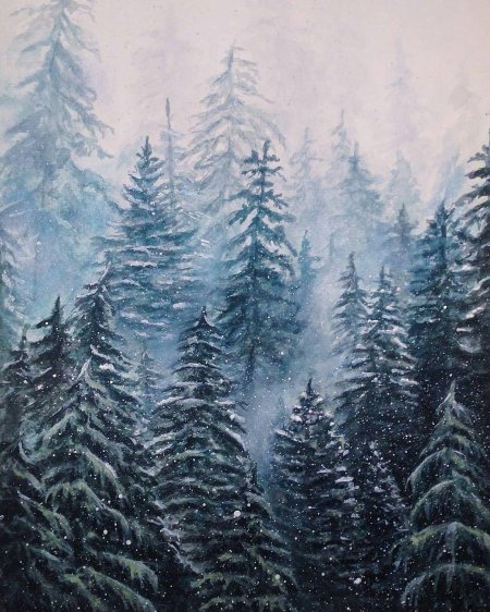 Лес акварелью