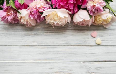 Пионы на деревянном фоне
