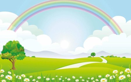 Фон с облаками и радугой