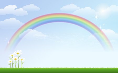 Фон с облаками и радугой