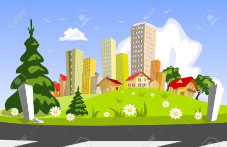 Мультяшный город с дорогой