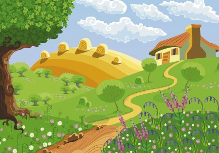 Деревенский домик мультяшный