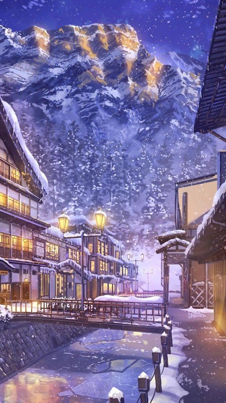 Зимний пейзаж аниме