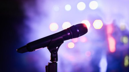 Микрофонная стойка на сцене