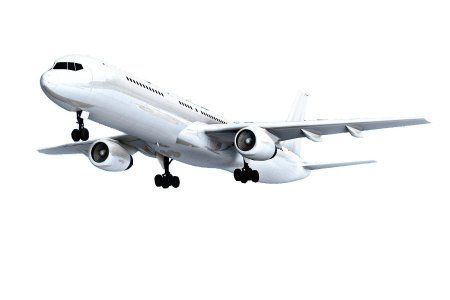 Летящий самолет на белом фоне