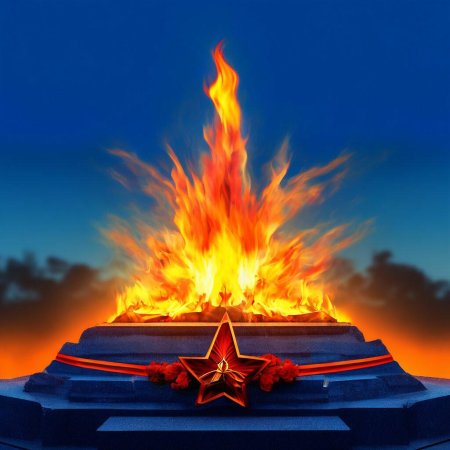 Вечный огонь с георгиевской лентой