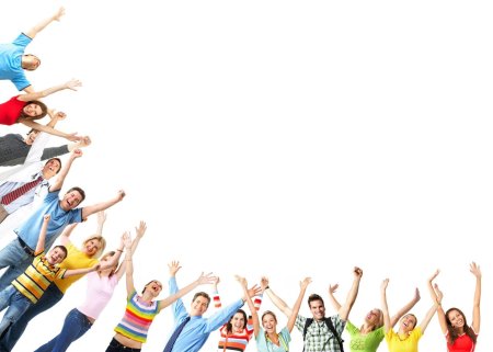 Счастливая молодежь на белом фоне