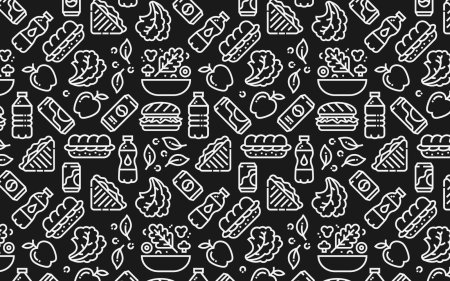 Паттерны с едой черно-белые