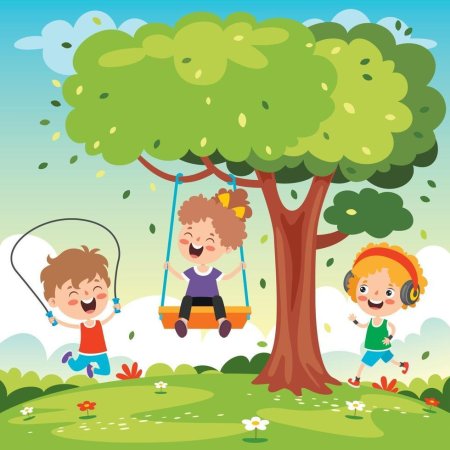 Дети на качелях вектор