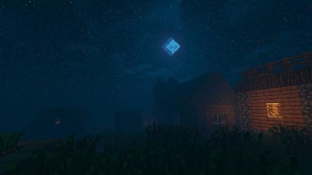 Майнкрафт шейдеры деревня ночью