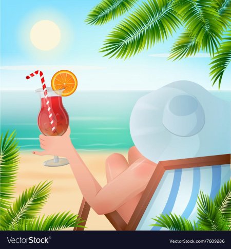 Женщина на шезлонге с коктейлем