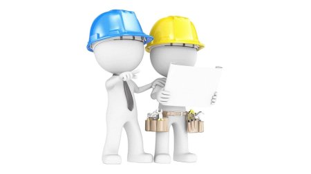 Человечек в каске для презентации