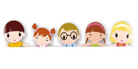 Дети в ряд на прозрачном фоне