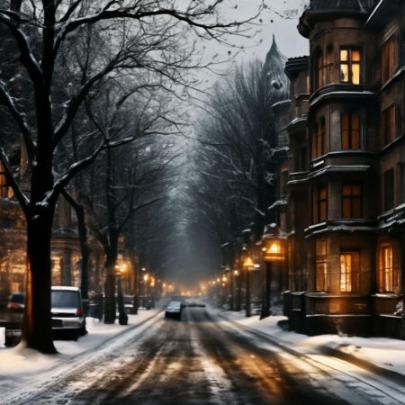 Зимняя улица вечером