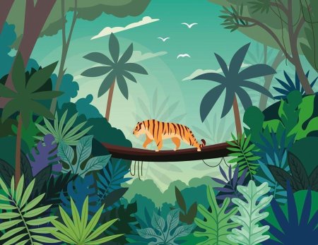 Тигр в джунглях иллюстрация