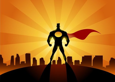 Векторная картинка Супергерои в городе