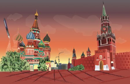 Москва Спасская башня и храм Василия Блаженного