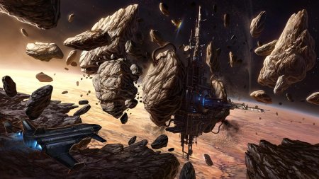 Станция на астероиде арт Sci Fi