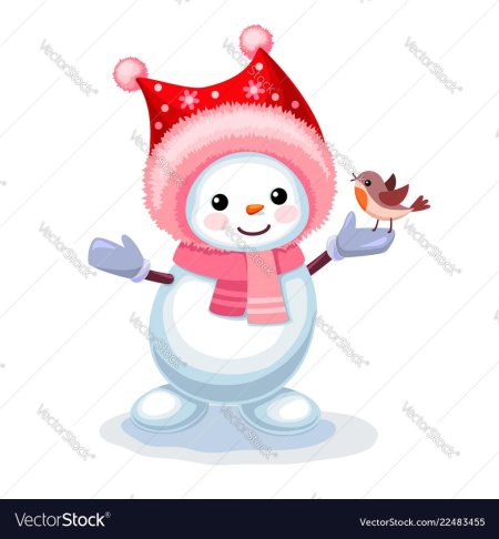 Снеговик с птичкой на руке