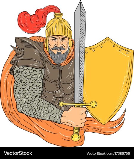 Богатырь с мечом и щитом