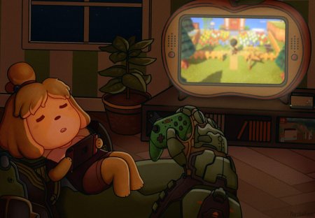 Animal Crossing Isabelle and Doomguy