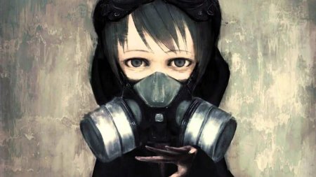 Аниме девушка в противогазе