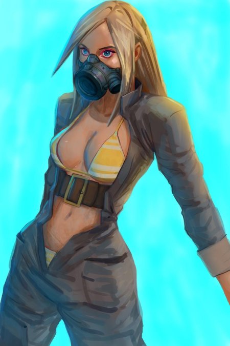 Девушка в противогазе