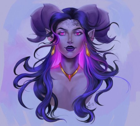 Бард тифлинг с фиолетовой