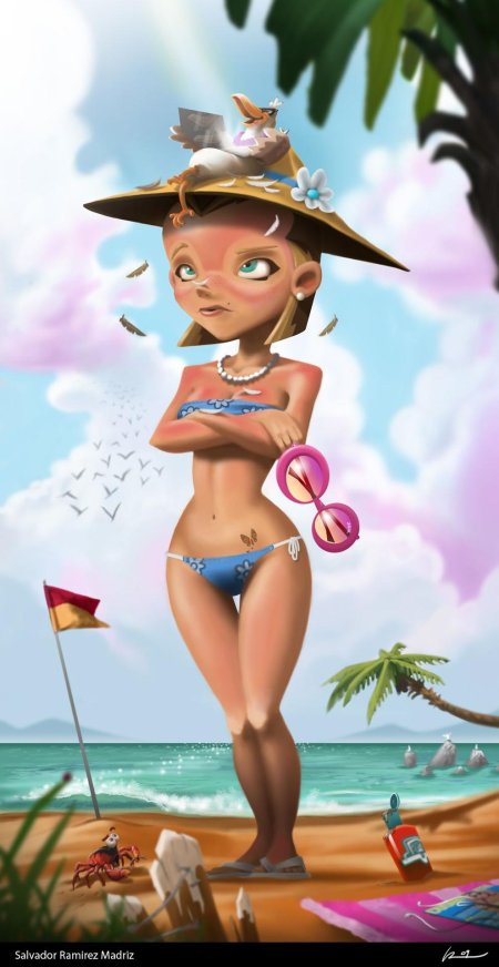 Шарж девушка на пляже