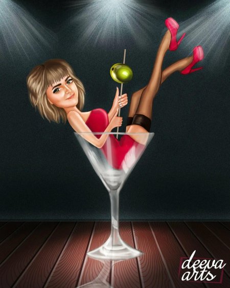 Шарж девушка с бокалом