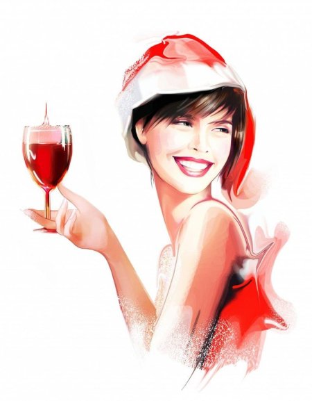 Девушка с бокалом рисунок