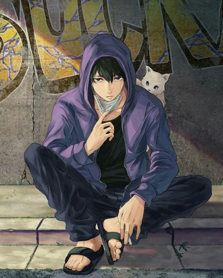 Аниме парень в капюшоне