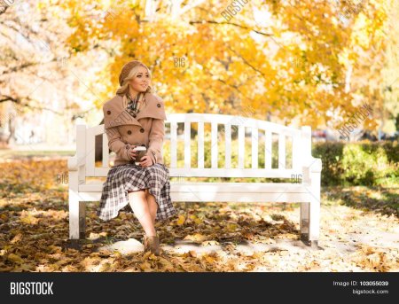 Осень, , парк, дама на скамейке