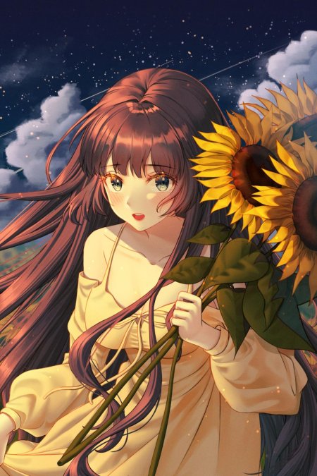 Аниме девушка с подсолнухами
