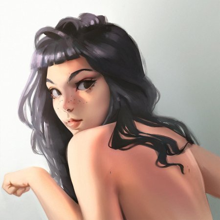 Черноволосая девушка карандашом